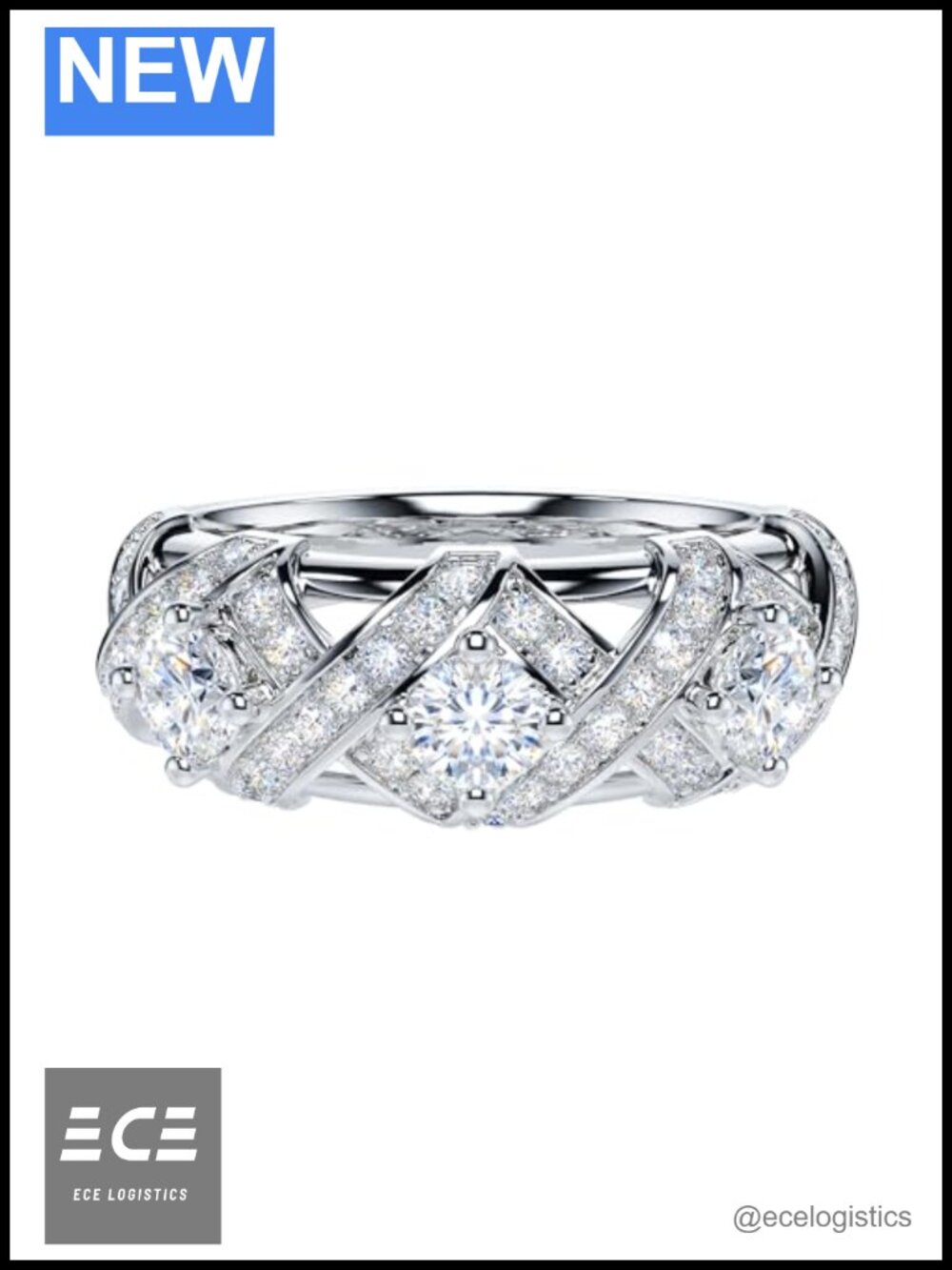 Sterling Silver 3-Stone Simulated Diamond Crossover Promise Ring